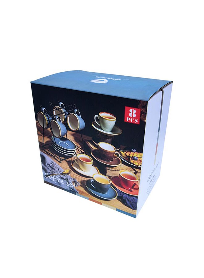 Shuer 9-Piece Cups And Saucers Set With Stand White/Black 80ml - Image 5