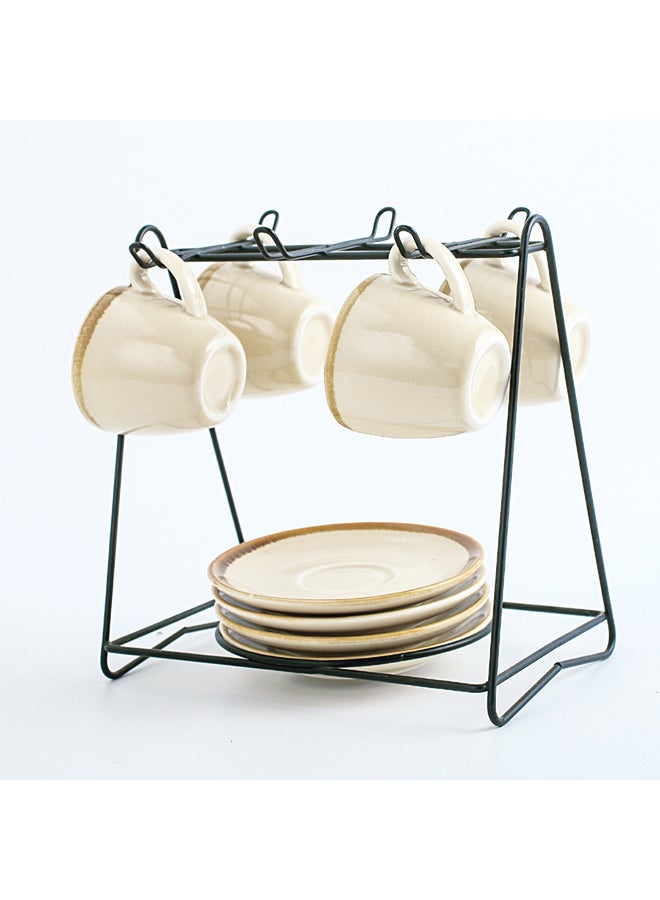 Shuer 9-Piece Cups And Saucers Set With Stand Beige  - Image 2
