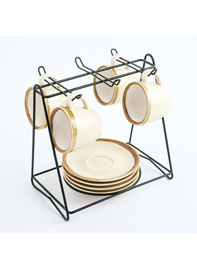 Shuer 9-Piece Cups And Saucers Set With Stand Beige  - Image 3