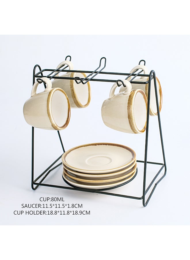 Shuer 9-Piece Cups And Saucers Set With Stand Beige  - Image 4