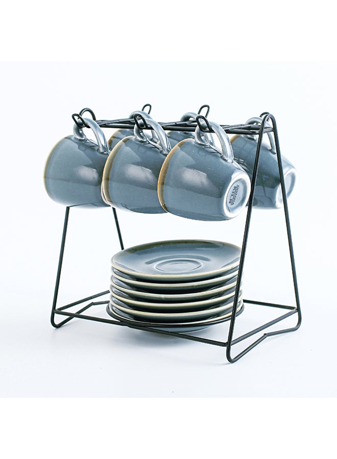 Shuer 13-Piece Cups And Saucers Set With Stand Blue  - Image 2