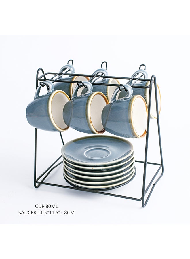 Shuer 13-Piece Cups And Saucers Set With Stand Blue  - Image 4
