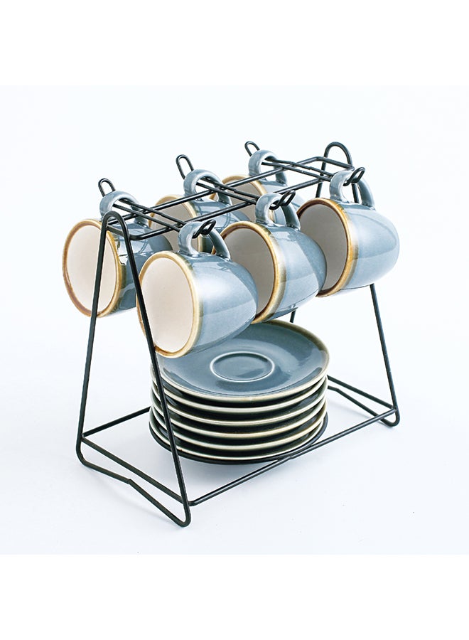 Shuer 13-Piece Cups And Saucers Set With Stand Blue  - Image 3