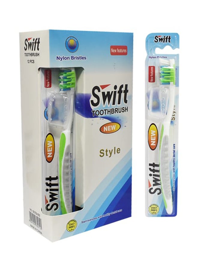 Swift 12-Piece Tooth Brush With Nylon Bristles Green/White  - Image 1