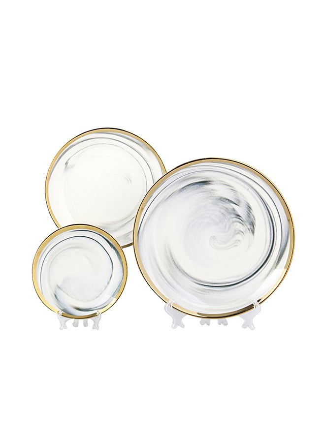 شور طقم عشاء بأطباق عميقة من السيراميك ذات حواف مطلية بالذهب يدوياً من 3 قطع رمادي - Image 1