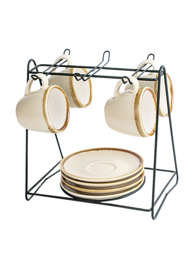 Shuer 9-Piece Cups And Saucers Set With Stand Beige  - Image 1