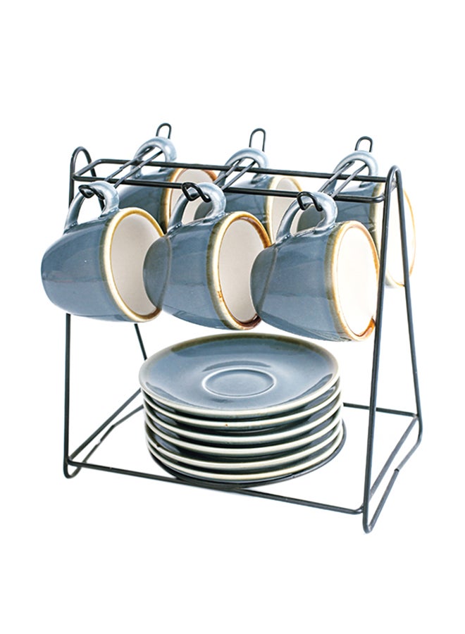 Shuer 13-Piece Cups And Saucers Set With Stand Blue  - Image 1