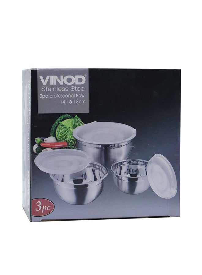 VINOD Raj Stainless Steel Mixing Bowl with Plastic Lid, 14 / 16 / 18 CM, VPI014, 3 Pieces Serving Bowl Set , Storage Container Set , Meal Prep Containers with Lid Silver/White 14x16x18cm - Image 4