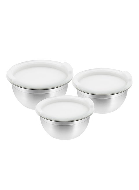 Vinod Stainless Steel 3 Piece Professional Mixing Bowl Silver/White 14x16x18cm