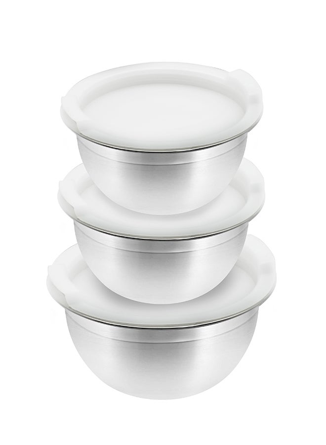 VINOD Raj Stainless Steel Mixing Bowl with Plastic Lid, 14 / 16 / 18 CM, VPI014, 3 Pieces Serving Bowl Set , Storage Container Set , Meal Prep Containers with Lid Silver/White 14x16x18cm - Image 3