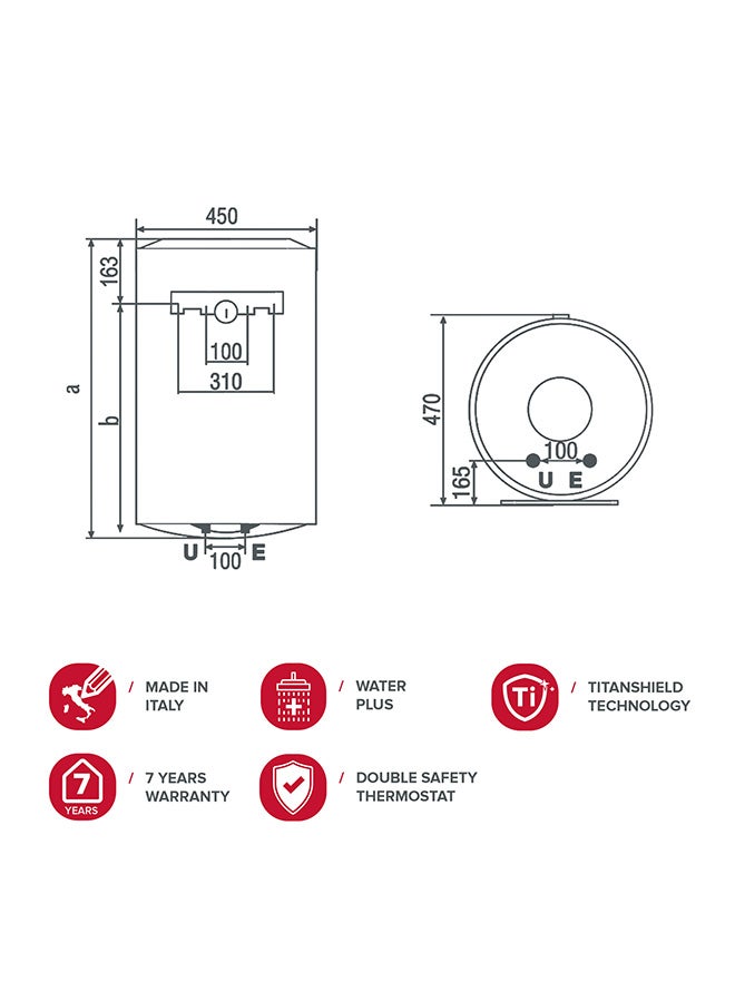 Ariston - Vertical Electric Water Heater 100L PRO-1R PRO1 R White/Grey - Image 1