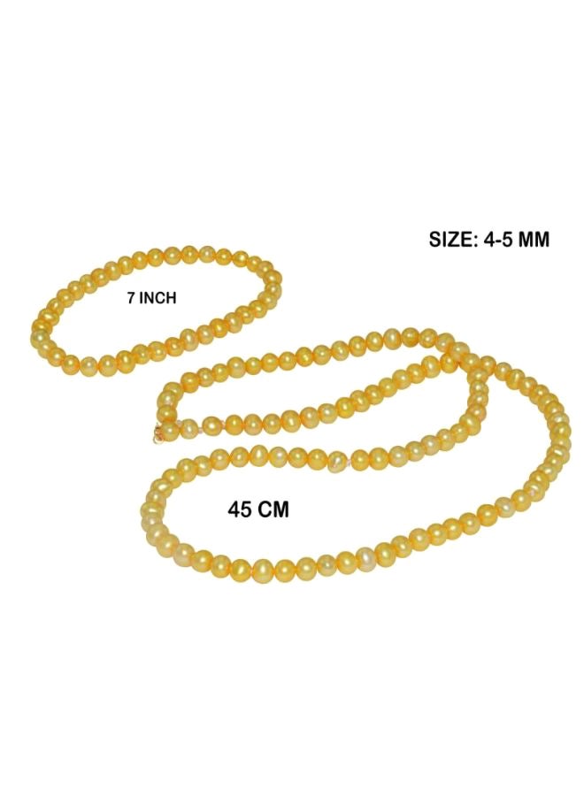 Vera Perla - 10 Karat Gold Pearl Strand Necklace And Elastic Bracelet Set - Image 1