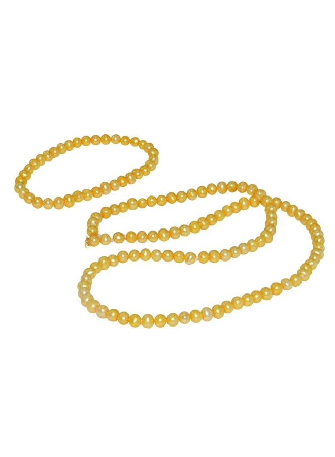 Vera Perla - 10 Karat Gold Pearl Strand Necklace And Elastic Bracelet Set - Image 1