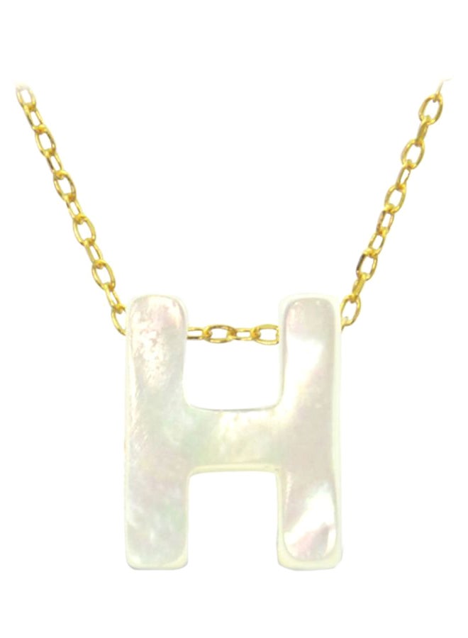 Vera Perla 18 Karat Gold H Letter Mother Of Pearl Pendant Necklace - Image 1