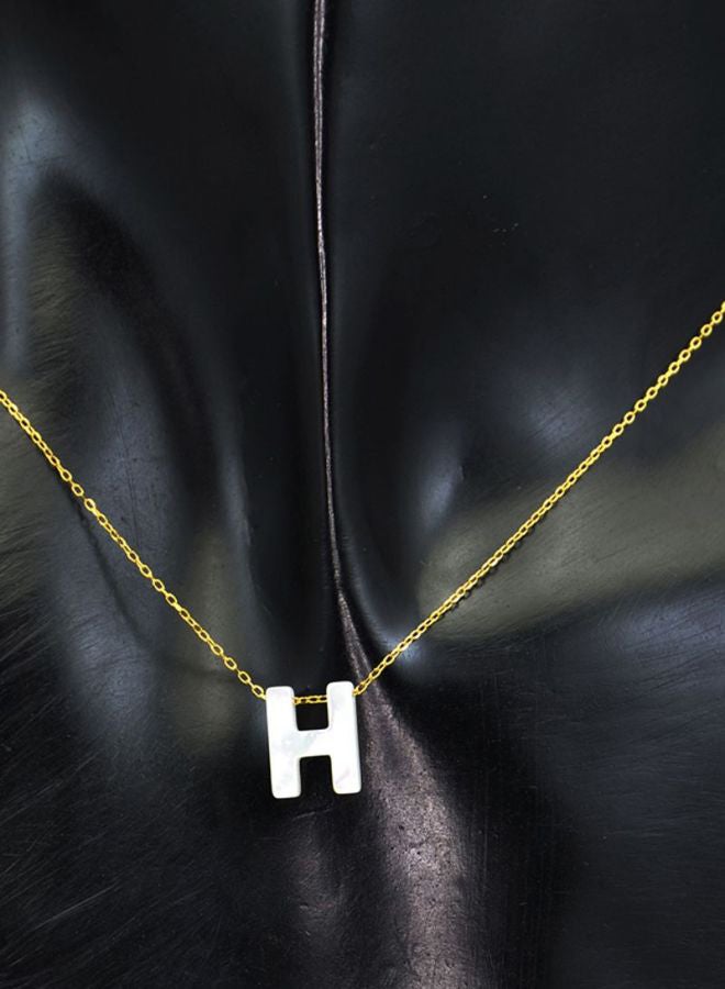 Vera Perla 18 Karat Gold H Letter Mother Of Pearl Pendant Necklace - Image 3