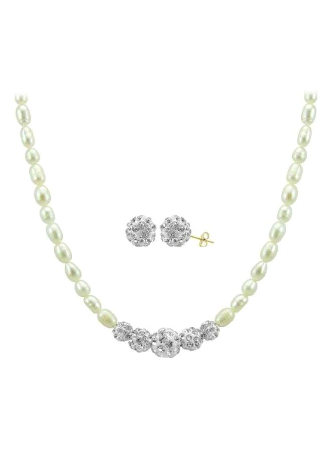 Vera Perla Crystal Balls And Pearls Strand Necklace And Earrings  - Image 1
