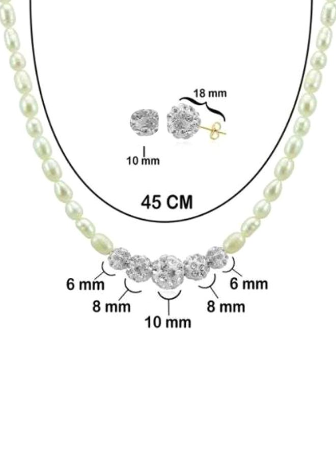 Vera Perla Crystal Balls And Pearls Strand Necklace And Earrings  - Image 2