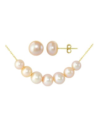 10 Karat Solid Gold Pearl Necklace And Earrings Set - v1600671194/N13757675A_1