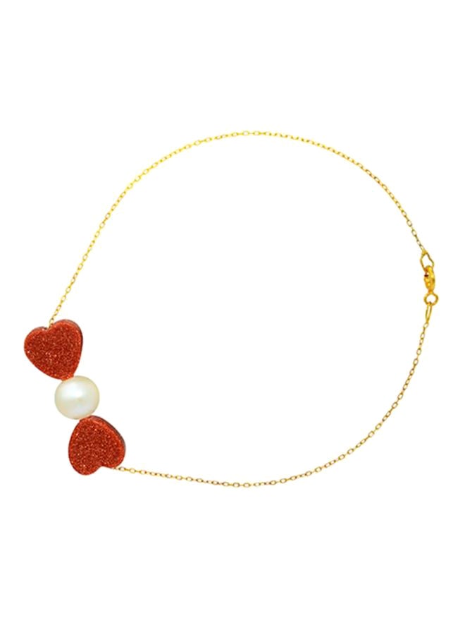 Vera Perla 18 Karat Solid Gold Heart Sunstones And Pearl Bow Bracelet  - Image 2