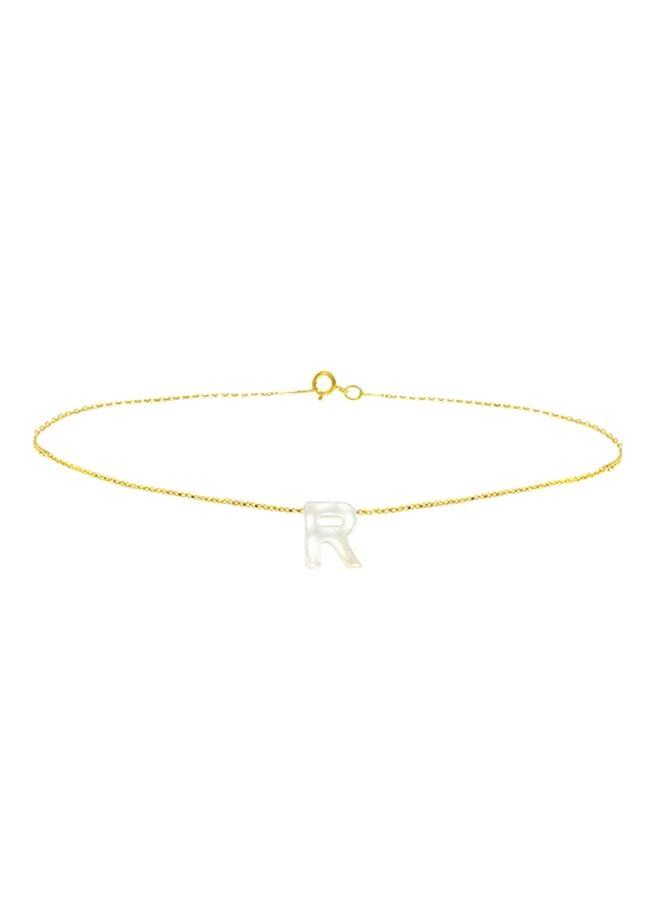 Vera Perla - 18 Karat Gold R Letter Mother Of Pearl Charm Bracelet - Image 1