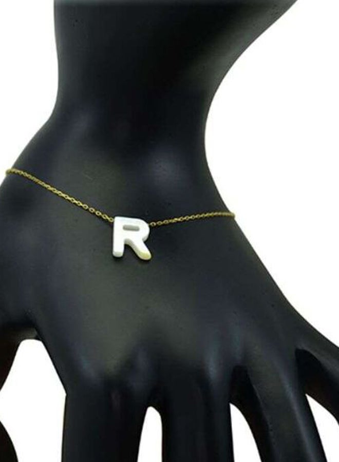 Vera Perla - 18 Karat Gold R Letter Mother Of Pearl Charm Bracelet - Image 1