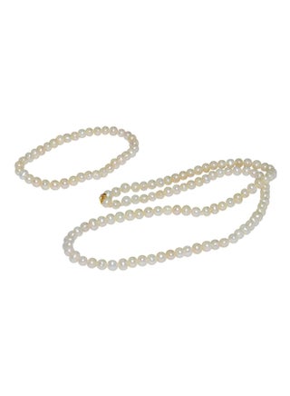 10 Karat Gold Pearl Strand Necklace And Elastic Bracelet Set - v1600671211/N14348301A_1