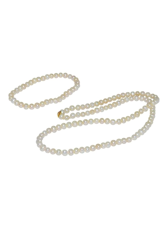 Vera Perla - 10 Karat Gold Pearl Strand Necklace And Elastic Bracelet Set - Image 1