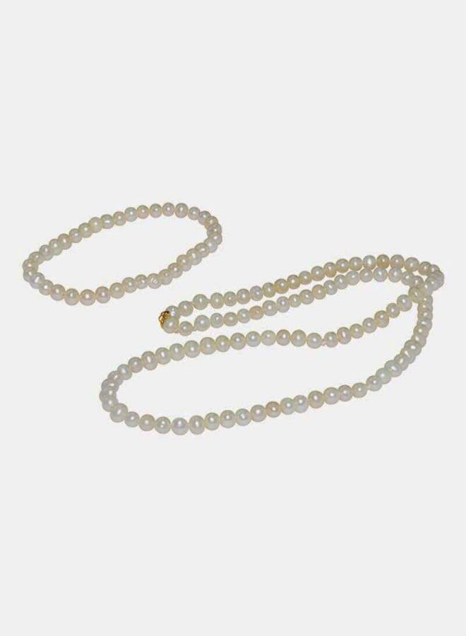 Vera Perla - 10 Karat Gold Pearl Strand Necklace And Elastic Bracelet Set - Image 1