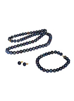 18 Karat Gold Black Pearl Strand Jewellery Set