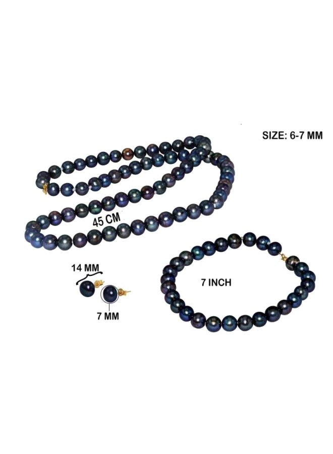Vera Perla - 18 Karat Gold Black Pearl Strand Jewellery Set - Image 1