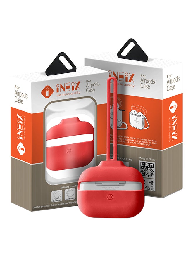INEIX - Protective Case Cover For Apple AirPods Pro With Hand And Neck Strap Red - Image 1