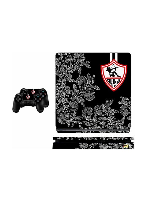 ملصق بتصميم شعار نادي الزمالك الرياضي وشجرة لجهاز بلايستيشن 4 سليم