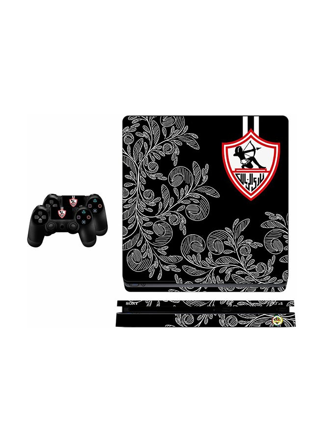 ملصق بتصميم شعار نادي الزمالك الرياضي وشجرة لجهاز بلايستيشن 4 سليم