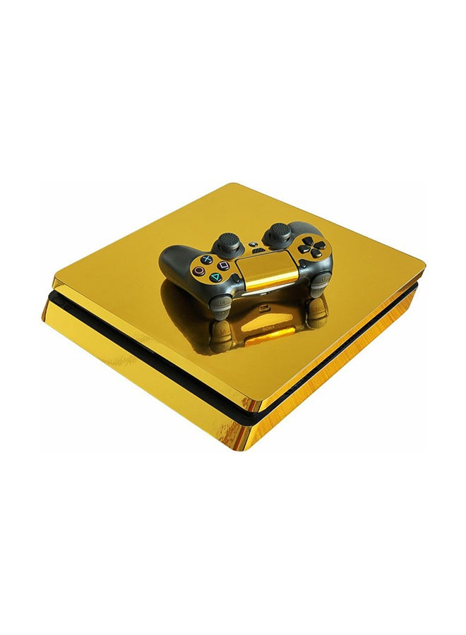 Decalac 3-Piece Skin Sticker Cover For PS4 Slim And 2 Controller Set , Gold Mirror