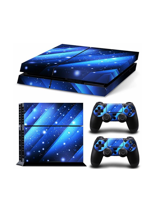 3-Piece Sky Blue Printed Gaming Console And Controller Skin Sticker Set For PlayStation 4 - Image 1