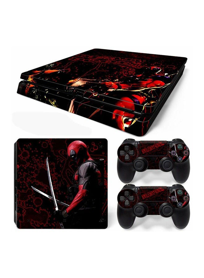 3-Piece Red Cool Fighting Man Printed Gaming Console And Controller Skin Stickers Set For Sony PlayStation 4
