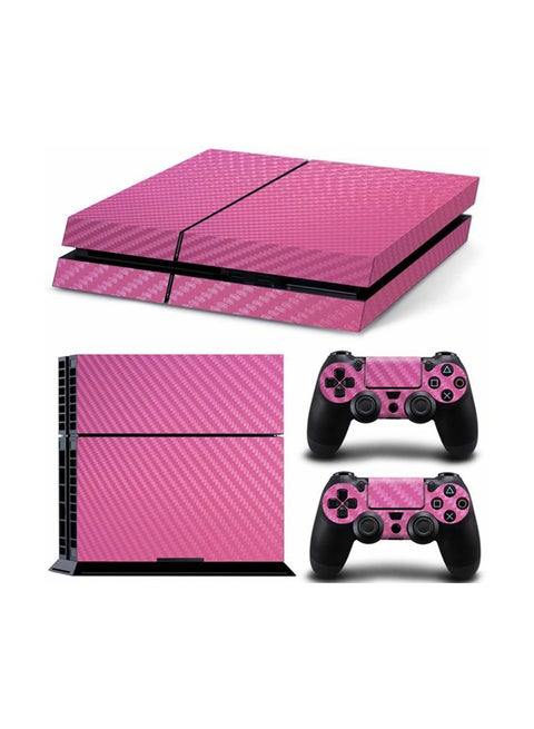 3-Piece Carbon Pattern Printed Gaming Console And Controller Fiber Skin Stickers Set For Sony PlayStation 4