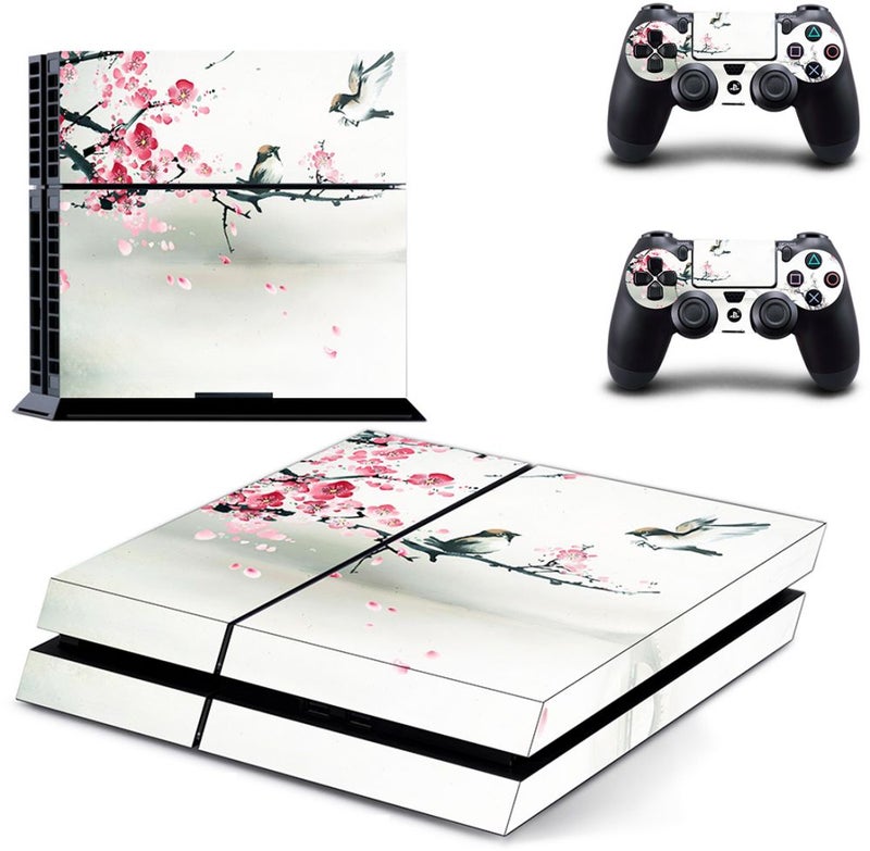 ملصقات تغليف لجهاز الألعاب بلايستيشن 4 ولذراعي التحكم بطبعة زهرة البرقوق من 3 قطع - Image 2