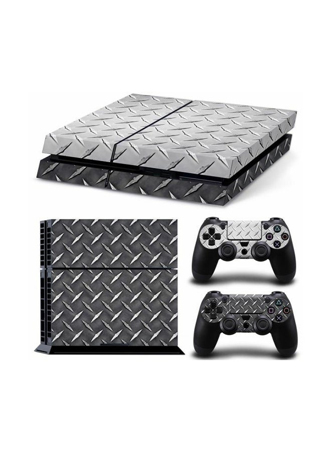 مجموعة ملصقات باللون الفضي لجهاز الألعاب بلايستيشن 4 وذراع التحكم مكونة من 3 قطع، طراز PS4-1607 