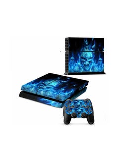 3-Piece Blue Skull Console And Controller Sticker Set For PlayStation 4