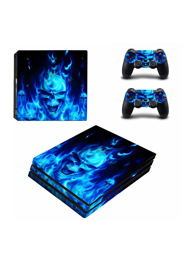 Vinyl Decal 3-Piece Blue Skull Console And Controller Sticker Set For PlayStation 4