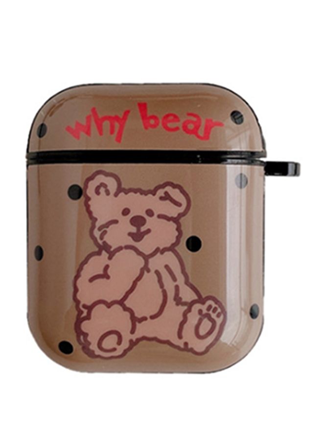 بيوينتي غطاء حماية واقِِ بطبعة "Why Bear" ومزود بحلقة لعلبة شحن سماعات أبل آيربودز 1/2 بني/أحمر - Image 1