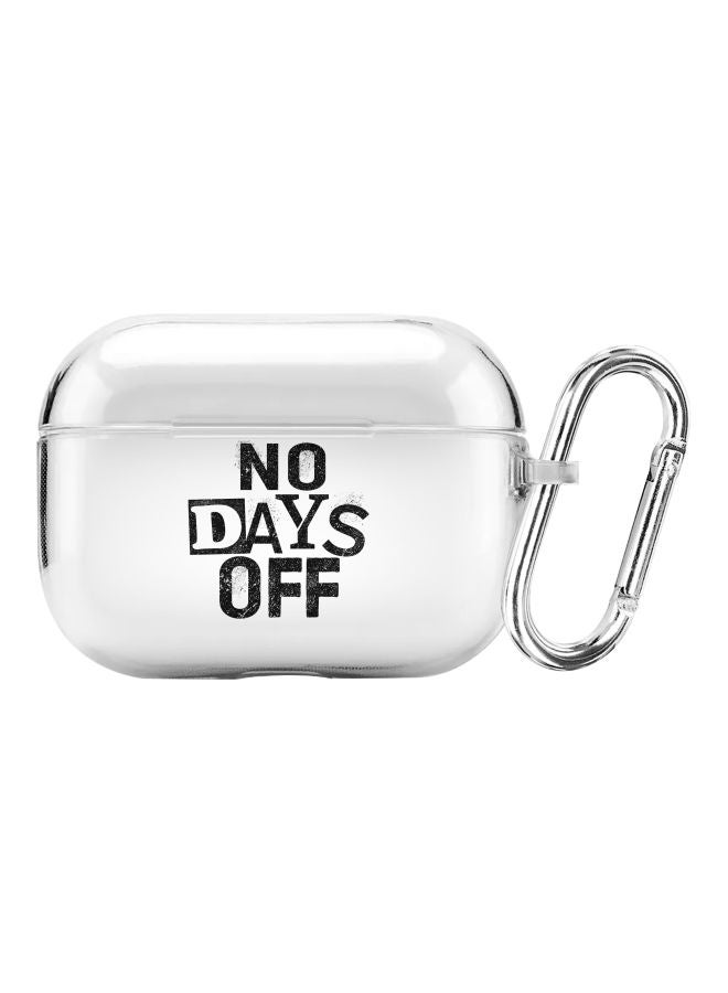 Stylizedd Classic Series No Days Off Printed Case Cover With Carabiner For Apple AirPods Pro Clear/Black/Silver - Image 1