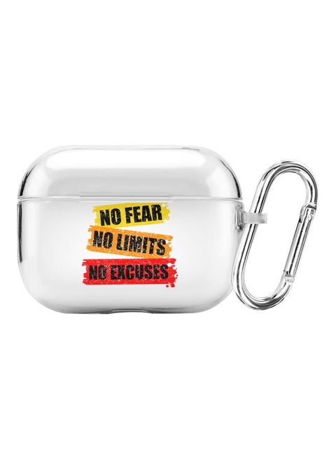 Classic Series No Fear Limits Excuses Printed Case Cover With Carabiner For Apple AirPods Pro Clear/Yellow/Red