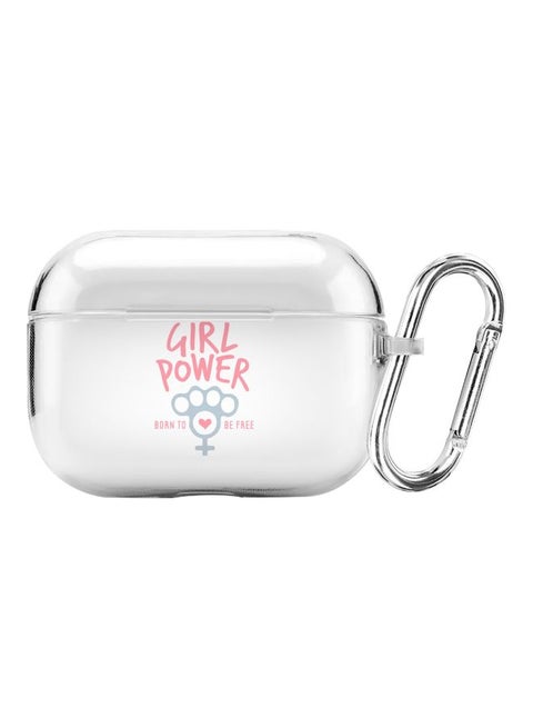 Classic Clear Series Girl Power Printed Case Cover With Carabiner For Apple AirPods Pro Clear/Pink/Grey
