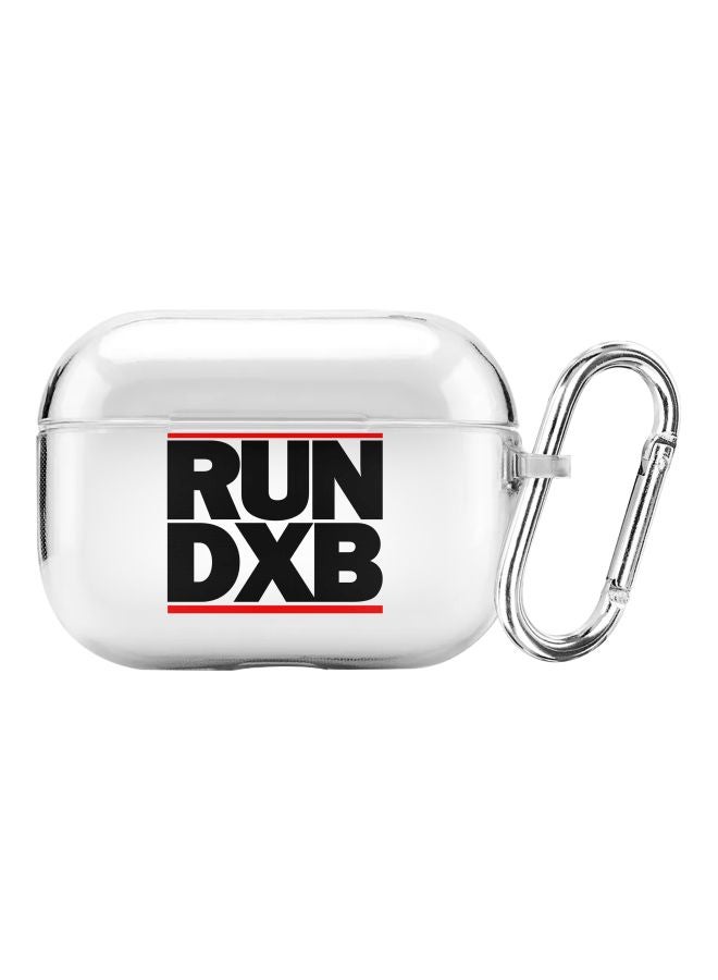 ستايلايزد حافظة حماية مطبوع عليها عبارة "Run DXB" من سلسلة كلاسيك لسماعات أبل آيربودز برو شفاف/أسود/أحمر - Image 1