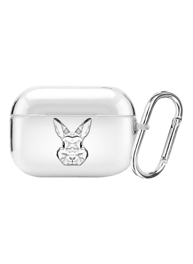 ستايلايزد غطاء حماية من سلسلة كلاسيك بطبعة أرنب بنمط مضلع مع حلقة للتعليق لسماعة أبل آيربودز برو شفاف/رمادي/أبيض - Image 1