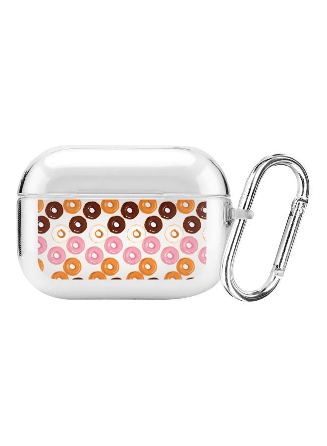 ستايلايزد حافظة واقية من مجموعة كلاسيك مطبوعة بنمط دوائر الدونات ومزودة بمشبك تعليق لسماعات أبل آيربودز برو شفاف/ برتقالي/ وردي - Image 1