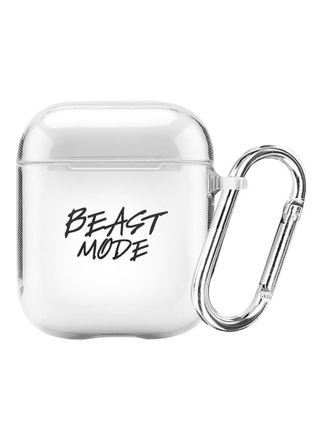 ستايلايزد حافظة من سلسلة كلاسيك مطبوع عليها عبارة "Beast Mode" ومزودة بحلقة بقفل زنبركي لسماعات أبل آيربودز 1/2 شفاف/ أسود - Image 1
