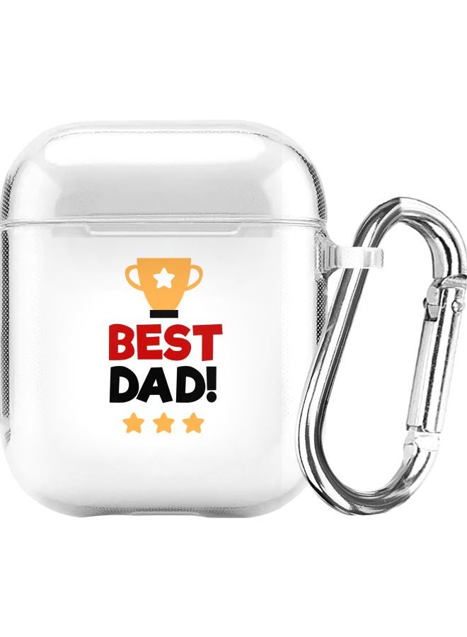 Stylizedd Classic Clear Series Best Dad Cup Printed Case Cover With Carabiner For Apple AirPods 1/2 Clear/Yellow/Red  - Image 1